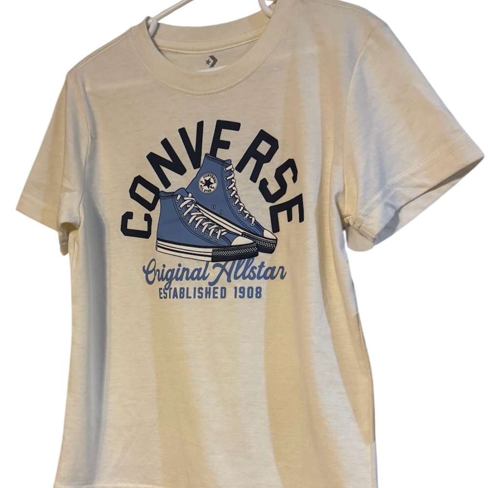 Converse Cream Tee with Blue Sneaker Graphic and Blue Short